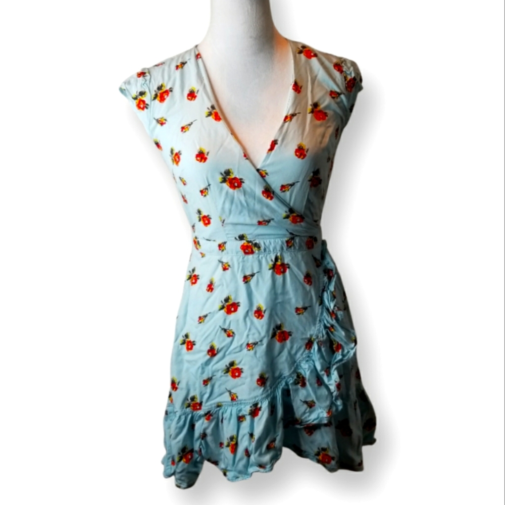 J.Crew Mercantile Sky Blue Flower Print Mock Wrap Dress